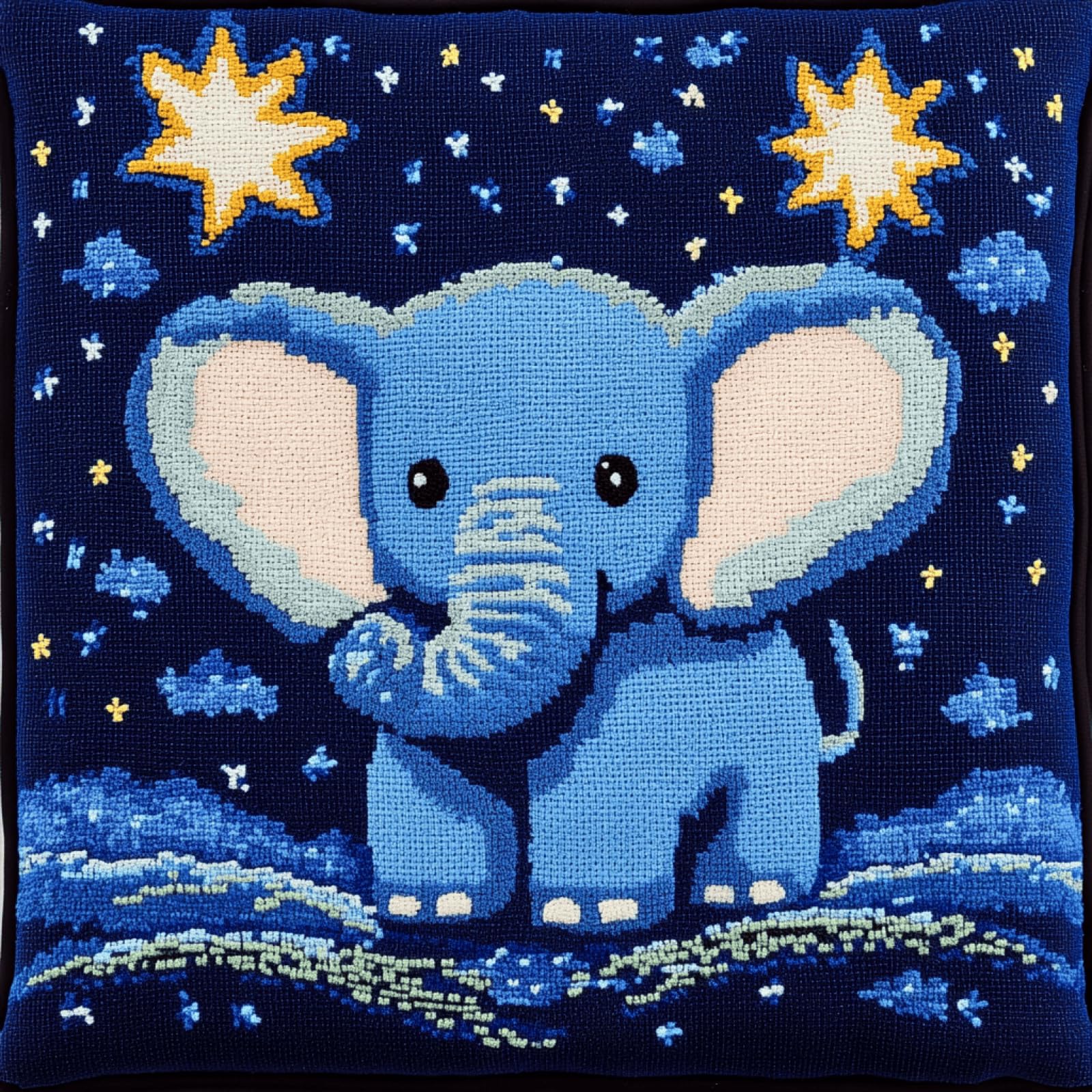 Taxpy DIY Latch Hook Cushion Cover Kit,Baby Elephant,17x17in Soft Yarn Craft Project for Adults,Fun Handmade Hobby for Relaxing and Home Decoration