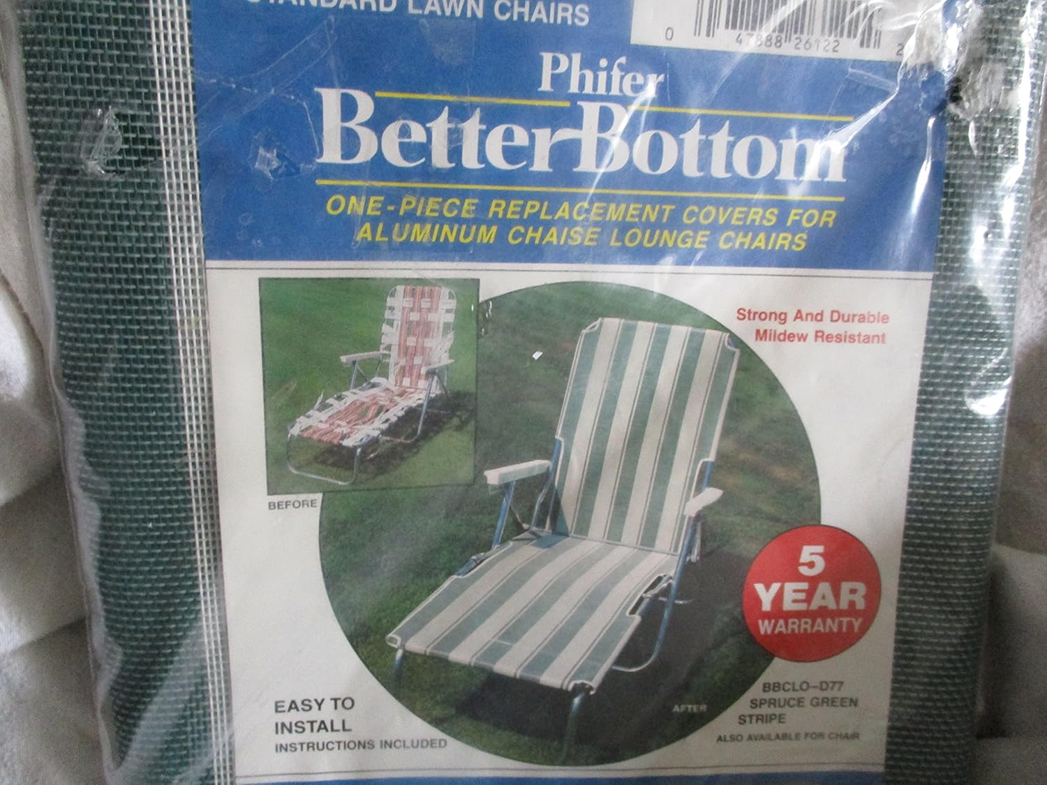 Phifer Better Bottom Green Stripe One-piece Replacement Cover for Aluminum Chaise Lounge Chairs One Size Fits All