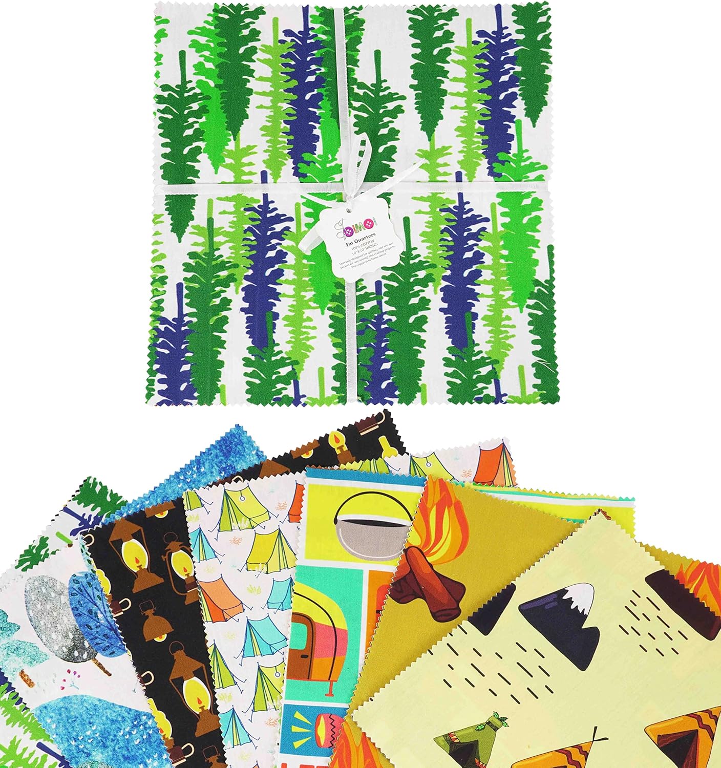 Soimoi Precut 10-inch Camping Prints Cotton Fabric Bundle Quilting Squares Charm Pack DIY Patchwork Sewing Craft- Multicolor