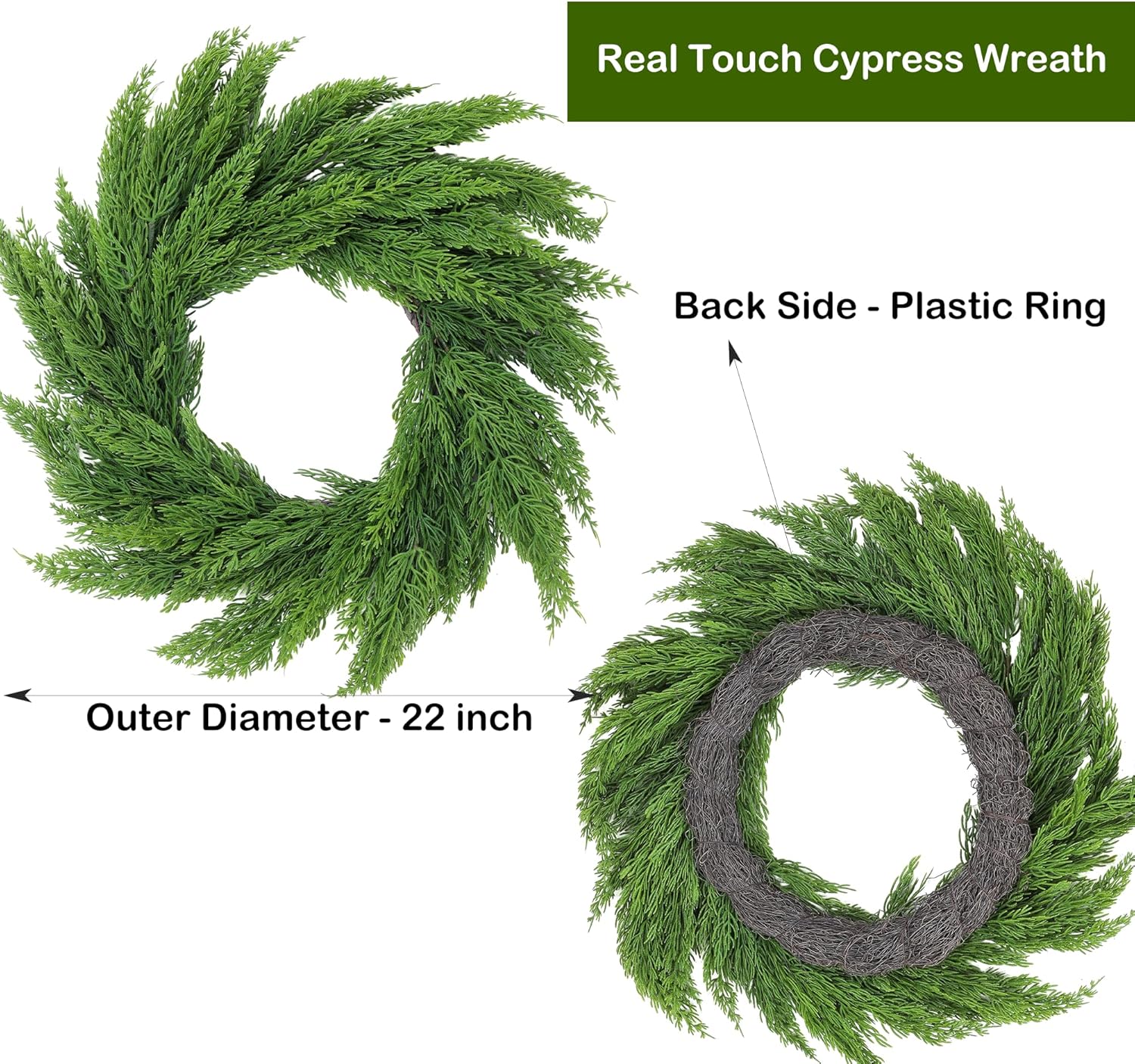 22" Real Touch Cypress Pine Wreath Christmas Wreath for Doors Walls Windows Porches Outdoor Indoor Christmas Decorations Xmas Decor