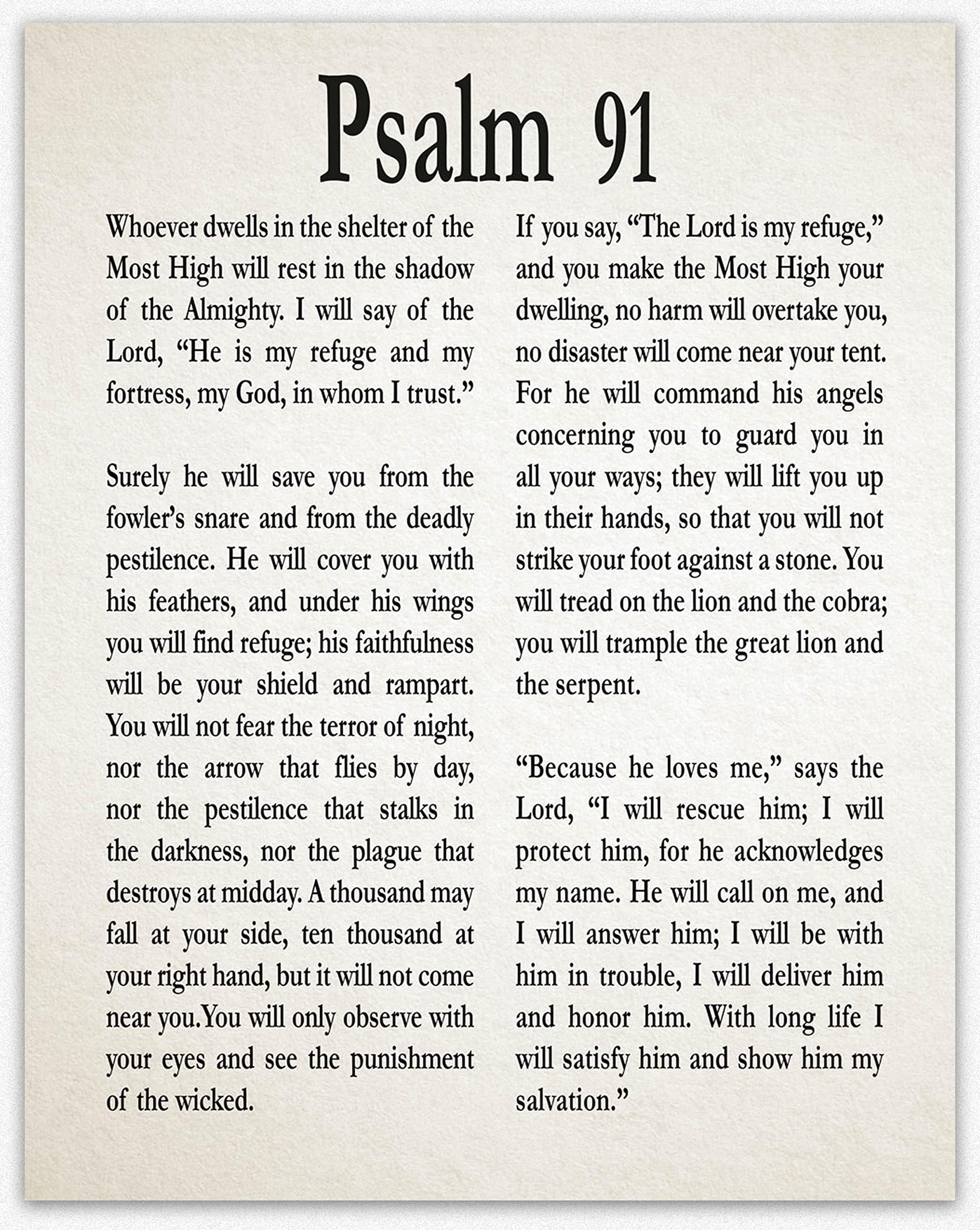 Psalm 91 Wall Art - Scripture Wall Decor Bible Verse Home Office Decor, Bible Verses Wall Art, Christian Religious Gift for Him or Her, Religious Wall Quotes Bible Verse, Christian Prints and Posters (30cm x 40cm, Ivory)