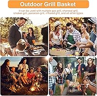 Vista 6 de uxcell Cesta para parrilla de acero inoxidable, plegable, portátil, con asa, para parrilla de pescado al aire libre, verduras, camarones, carne