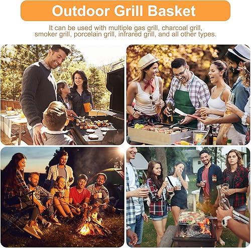 Miniatura 6 de uxcell Cesta para parrilla de acero inoxidable, plegable, portátil, con asa, para parrilla de pescado al aire libre, verduras, camarones, carne,