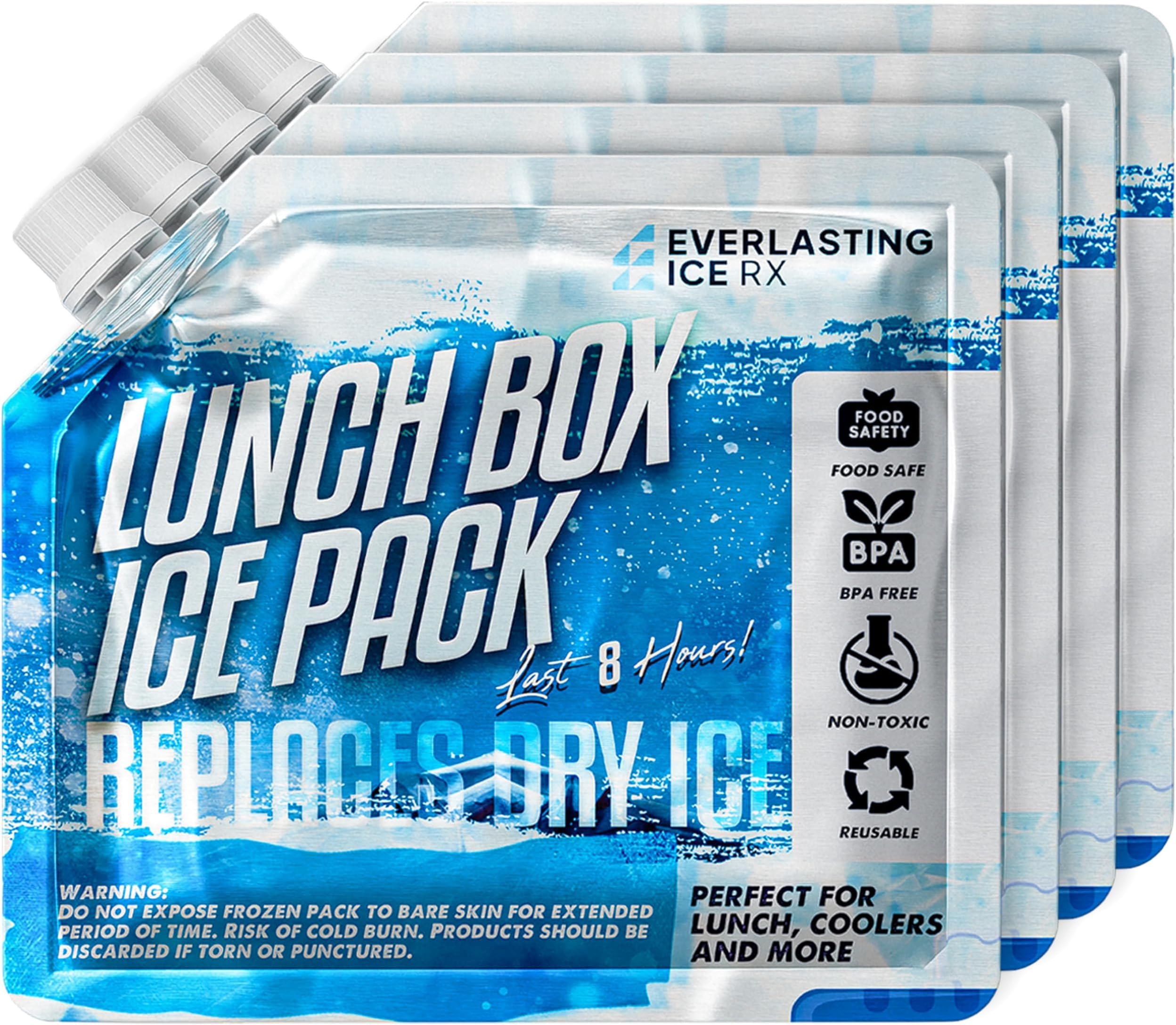 Everlasting Ice RX Reusable Ice Packs for Cooler (4 Pack) Up to 48 Hours Freezer Packs for Coolers and Lunch Boxes | 9.5 x 9.5 in | Cooler Ice Packs for Camping, Fishing, Beach, Road Trips