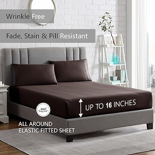 Miniatura 4 de American Home Collection Juego de sábanas de tamaño individual, bolsillo profundo de 16 pulgadas, sábanas de microfibra ultrasuave, transpirables,