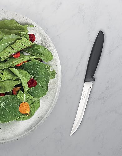 Vista 2 de Tramontina 23498054 - Juego de 6 cuchillos de cocina dentados con frutas y tomates, pelador de verduras, acero inoxidable, multiusos, punta Negro