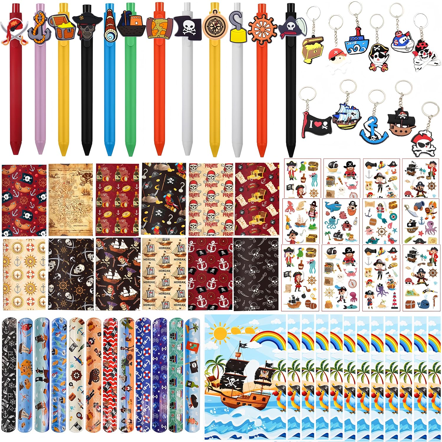 Anprola Pirate Party Stationary Gifts Supplies Set Include Notebooks Pens Keychains for 12 Guests Birthday Party Decorations Goodie Bag Pinata Fillers Stuffers Rewards