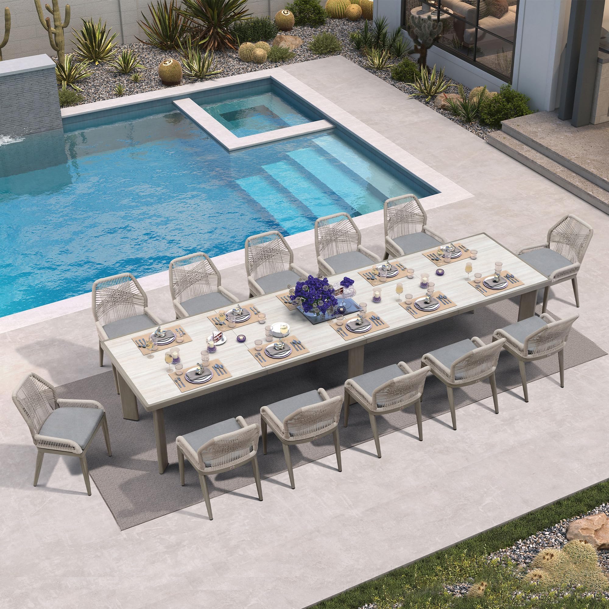 PURPLE LEAF Patio Dining Set 13 Pieces with Cushion and Backrest Light Grey