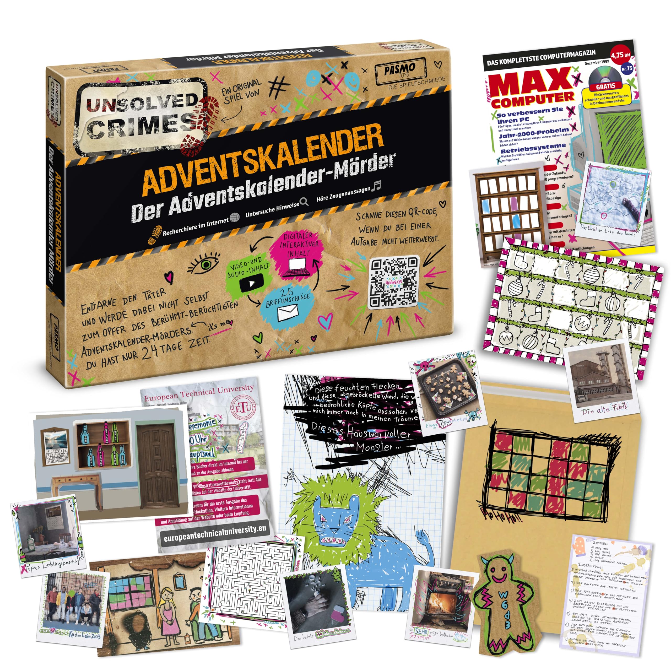 Pasmo Unsolved Crime Advent Calendar - Escape Game Toy Advent Calendar Boys with 24 Puzzles, German Language - Gift Boy 8 Years
