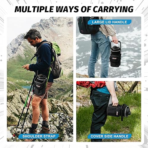 Miniatura 7 de NATURE PIONEOR Botellas de agua aisladas con correa, botella de acero inoxidable de 64 onzas de boca ancha al vacío con soporteportadorfunda, jarra