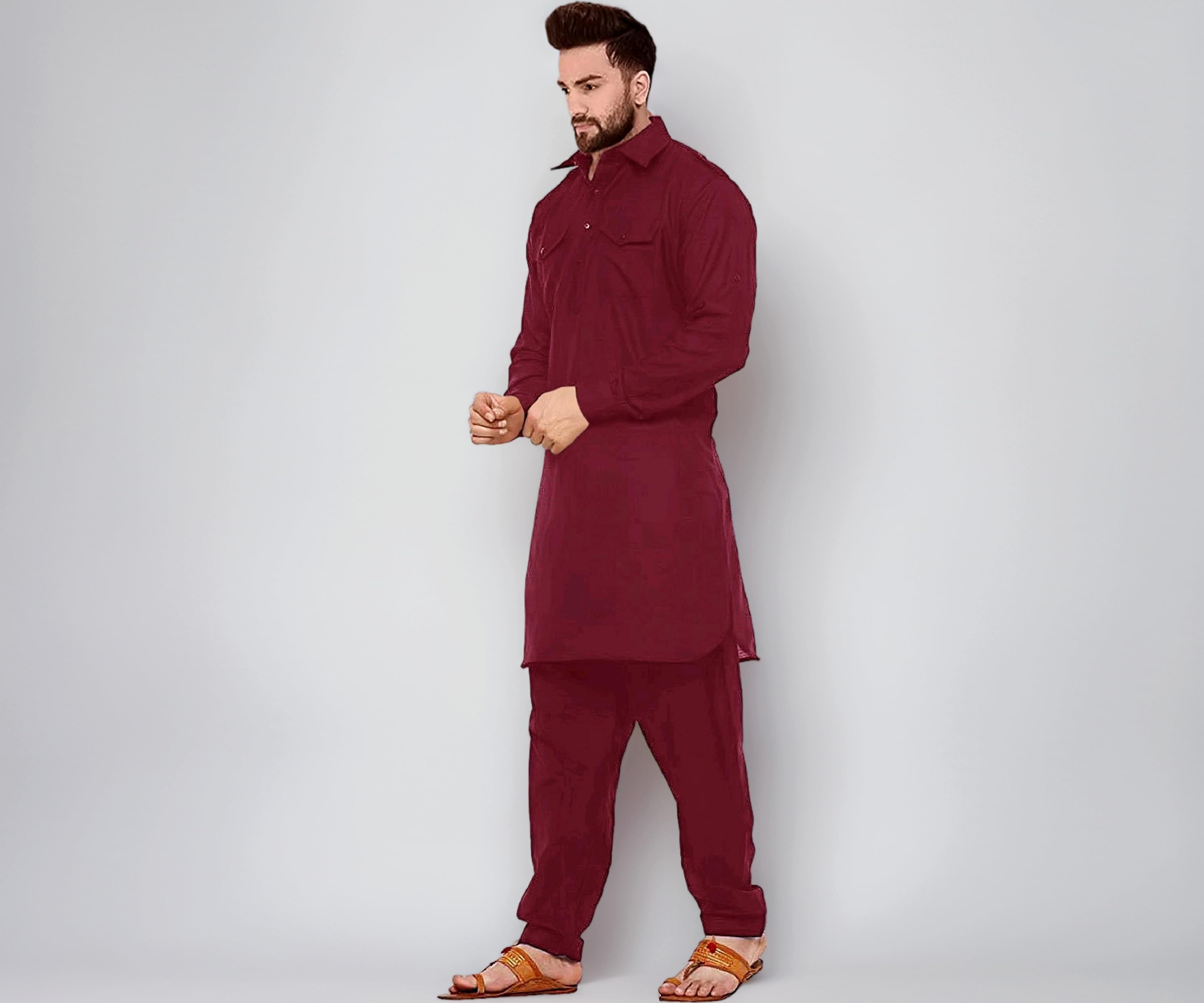 Trustous๏ฟฝ PATHANI SUIT COTTON FOR MENS (KURTA + PYJAMA )