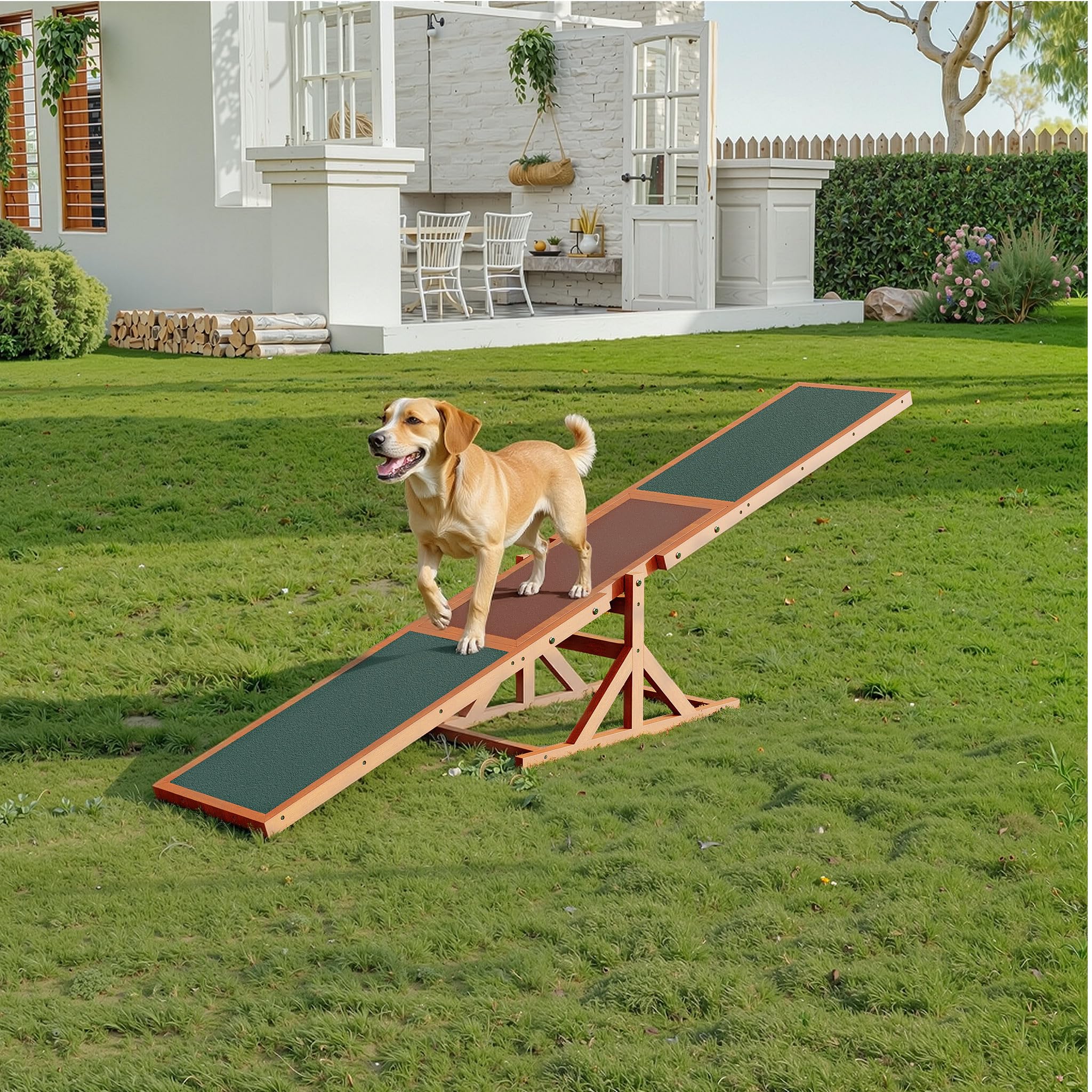 Wiltec Huśtawka agility dla psów 180x30x30cm drewniana do treningu zwinności do ogrodu i toru dla małych i dużych psów, sprzęt do zabawy i ćwiczeń
