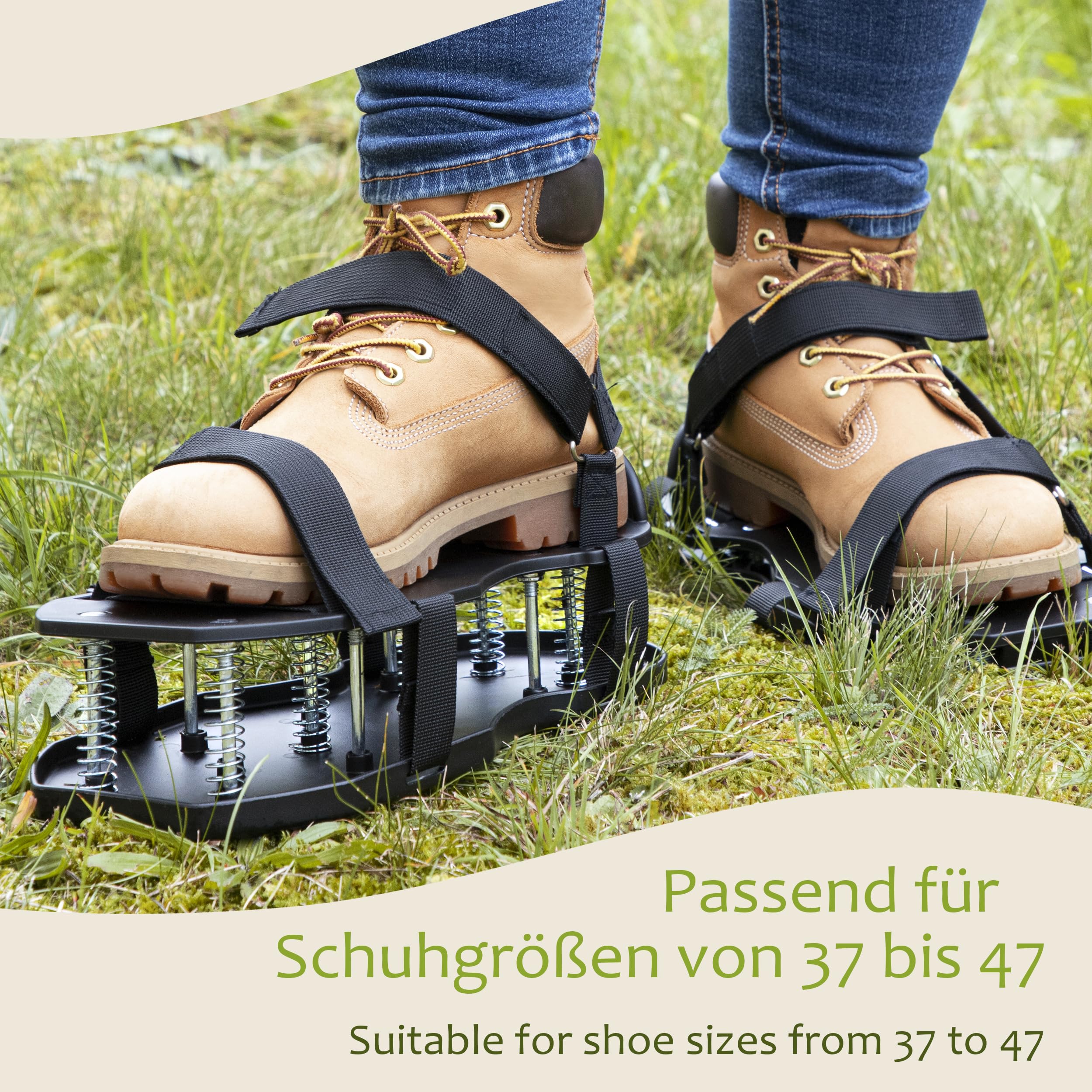ONVAYA® Rasenlüfter-Schuhe ǀ Doppelsohle mit Federn ǀ passend für die Schuhgrößen 37 bis 47 ǀ mit verstellbarem Klettverschluss ǀ Nagelschuhe zur Rasenbelüftung