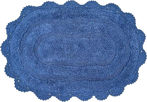 Miniatura 1 de Chardin home Alfombra de baño de ganchillo azul, 100% algodón, ovalada con borde de ganchillo artesanal hecho a mano, 21 x 34 pulgadas, alfombra