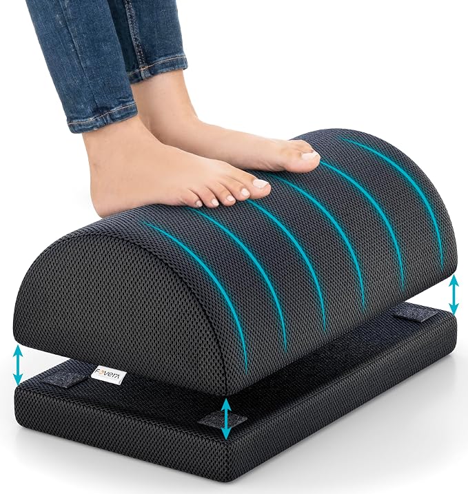 FOVERA Foot Rest for Office Desk Memory Foam Under Desk Pillow - 4 Inch & 6 Inch Adjustable Foot Rest for Office, Home Keeps Legs Relaxed While Working (Mesh Black)