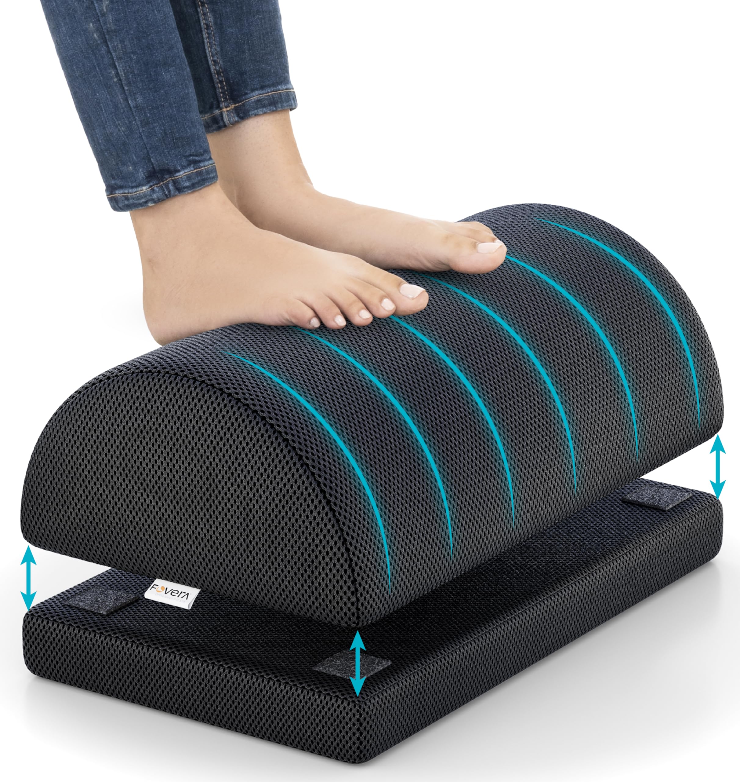 FOVERA Foot Rest for Office Desk Memory Foam Under Desk Pillow - 4 Inch & 6 Inch Adjustable Foot Rest for Office, Home | Keeps Legs Relaxed While Working (Mesh Black)