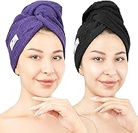Vista 17 de American Soft Linen Toallas de pelo 100 % algodón para mujer, gorro de toalla de pelo, turbante de algodón para cabello largo y rizado Beige