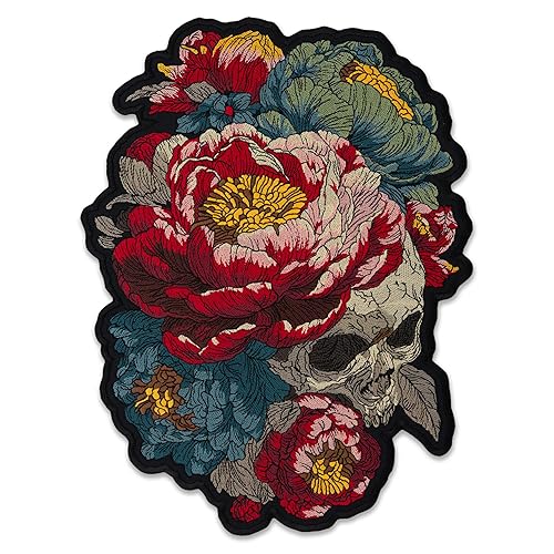 EMBROVERSE Floral Skull Patch - Crimson Peonies Embroidered Iron On