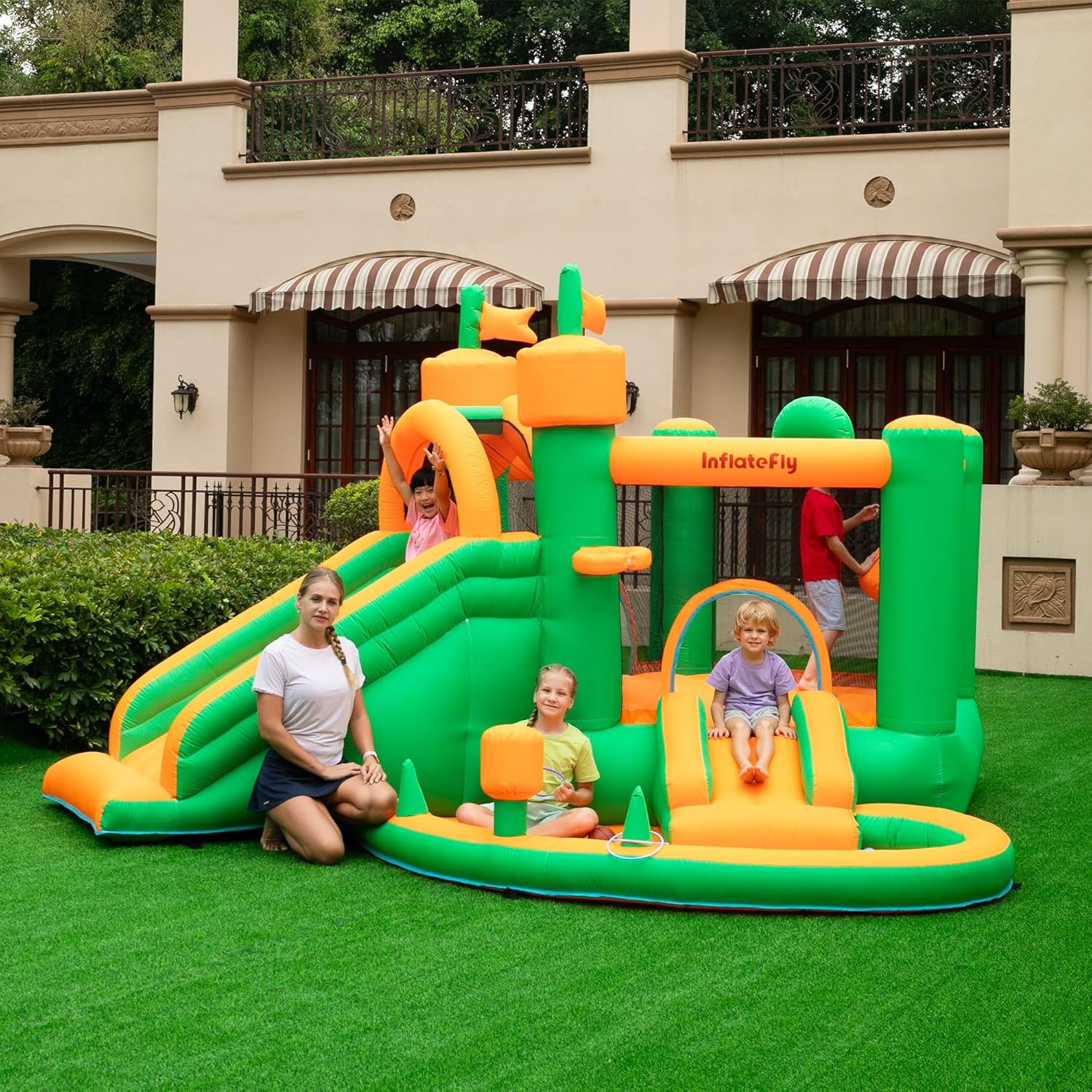 Bounce House, Inflatable Bounce House with Blower Playhouse Castle with Double Slides, Ball Pit Pool for Toddler Bouncy House for Big Kids Indoor/Outdoor
