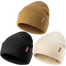 3 Pack Beanie for Men Women, Winter Double Layer Warm Knit Cuffed Hat Stylish Slouchy Skull Cap for Cold Weather