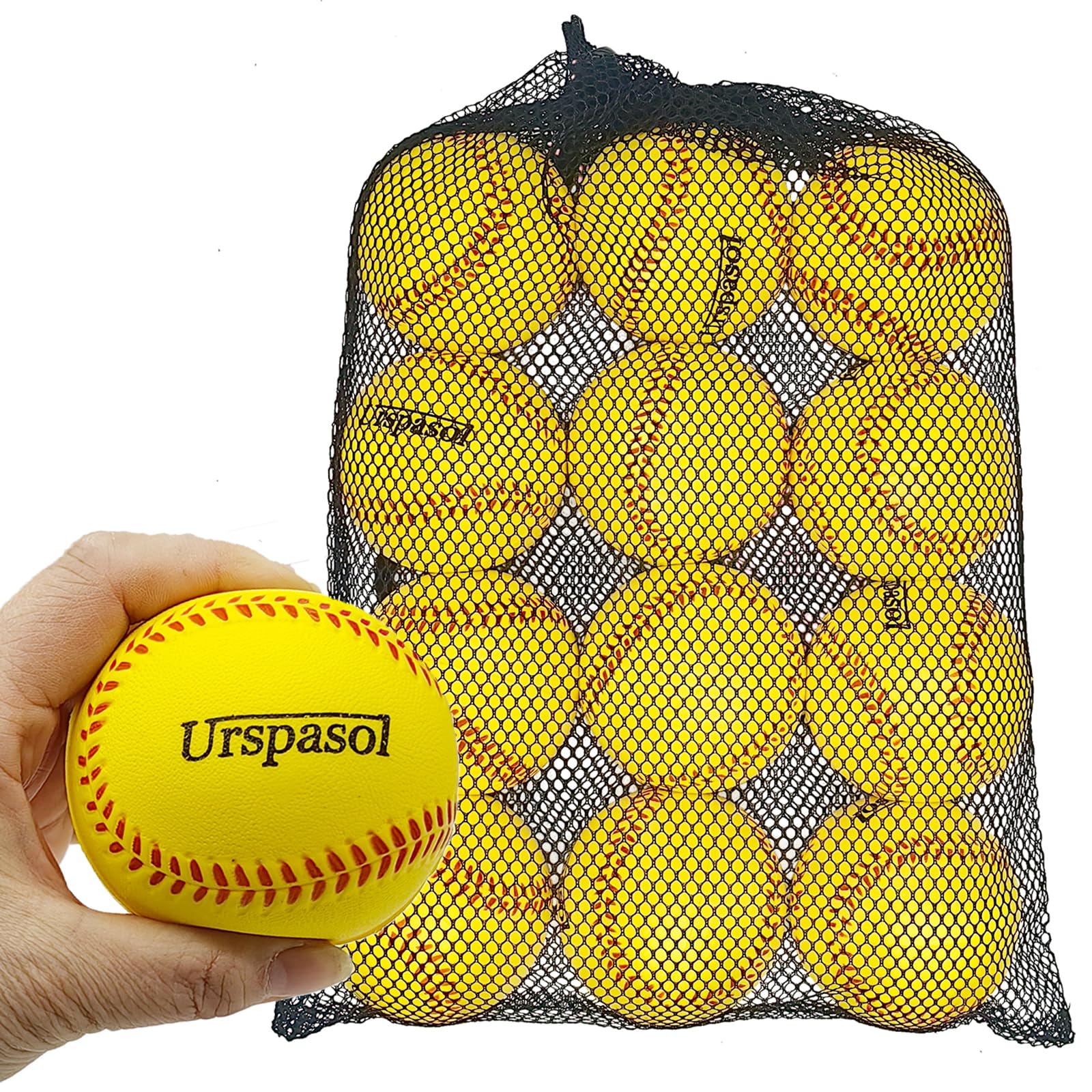 Schaumstoff-Basebälle, weiche Baseballbälle mit Netztasche, 22,9 cm, für Kinder, sicher für Jugendliche, Teenager, Werfen, Fangen und Schlagen, Feld, 12 Stück
