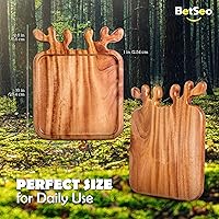 Vista 2 de Plato de madera maciza con asas de cornamenta (cuadrado de 10 pulgadas, juego de 2) organizador de platos decorativos, bandeja de alimentos