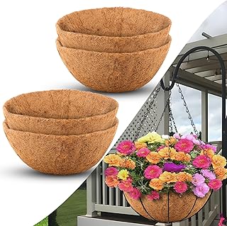 Coco Liners for Planters 16 Inch, 4 Pack Round Hanging Basket Liners, Co...
