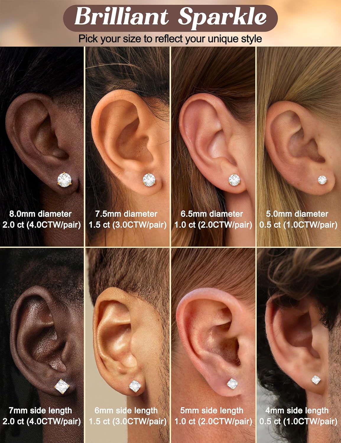 Moissanite Earrings Studs : 18K Gold Plated S925 Sterling Silver Stud Earring for Women Men Moissanite Jewelry Hypoallergenic Brilliant Round Cut D Color VVS1 1CT-4CT - Image 4