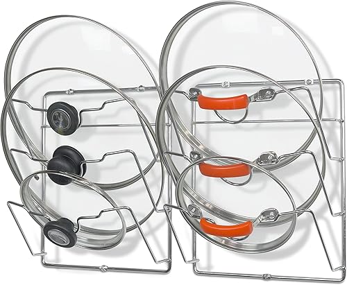 Miniatura 5 de Simple Houseware - Estante organizador de tapa de olla para puerta de gabinetepared, paquete de 2 unidades, bronce