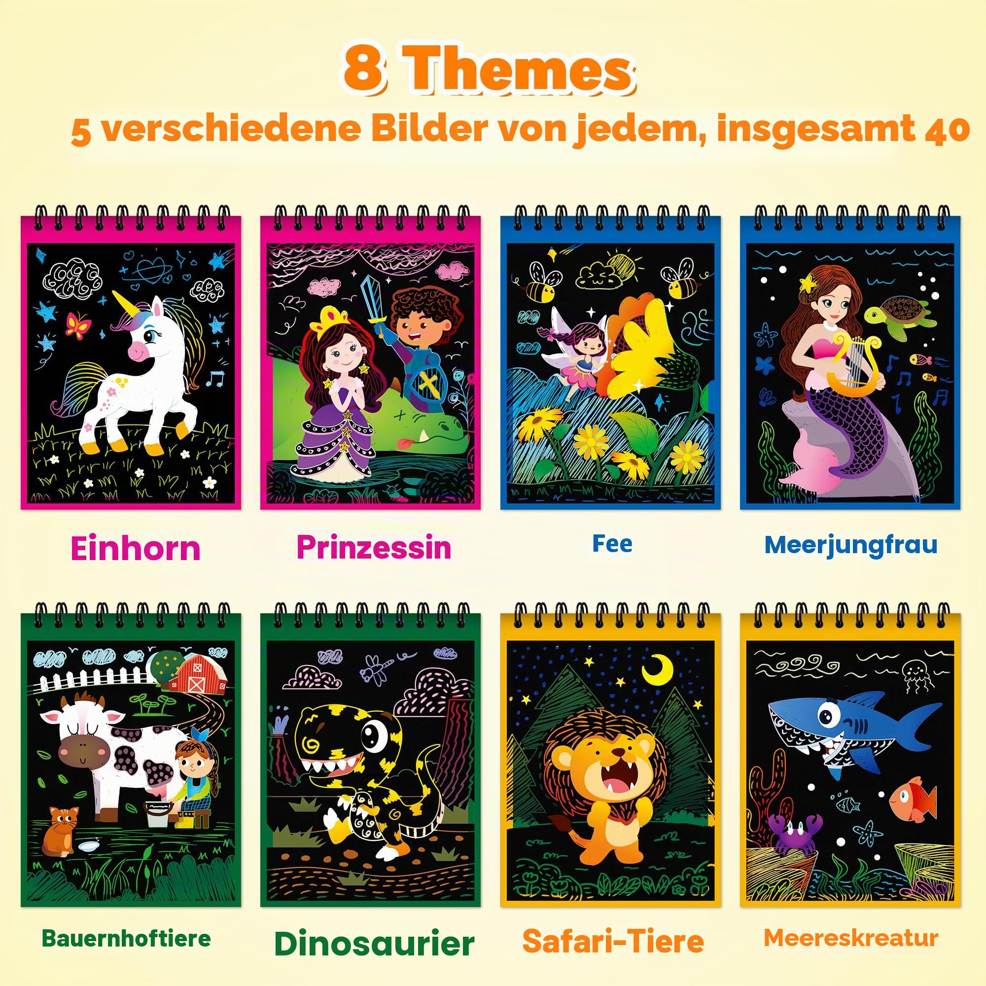 Mocoosy 24 Scratch Art Partymitgebsel für Kinder, 8 Themen Kratznotizbuch Kratzbilder Scratch Paper, Partytütenfüller Partygeschenke für Kindergeburtstag Preis Spielzeug Geschenk für Kinder 3-8 Jahre