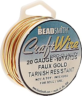 The Beadsmith Craft Wire Elements – Tarnish Resistant, Soft Temper, Round, Faux Gold Color – 0.81mm, 20 Gauge, 10 Yard Spool – Jewelry Making, Wire Wrapping, Floral, & Other DIY Crafts