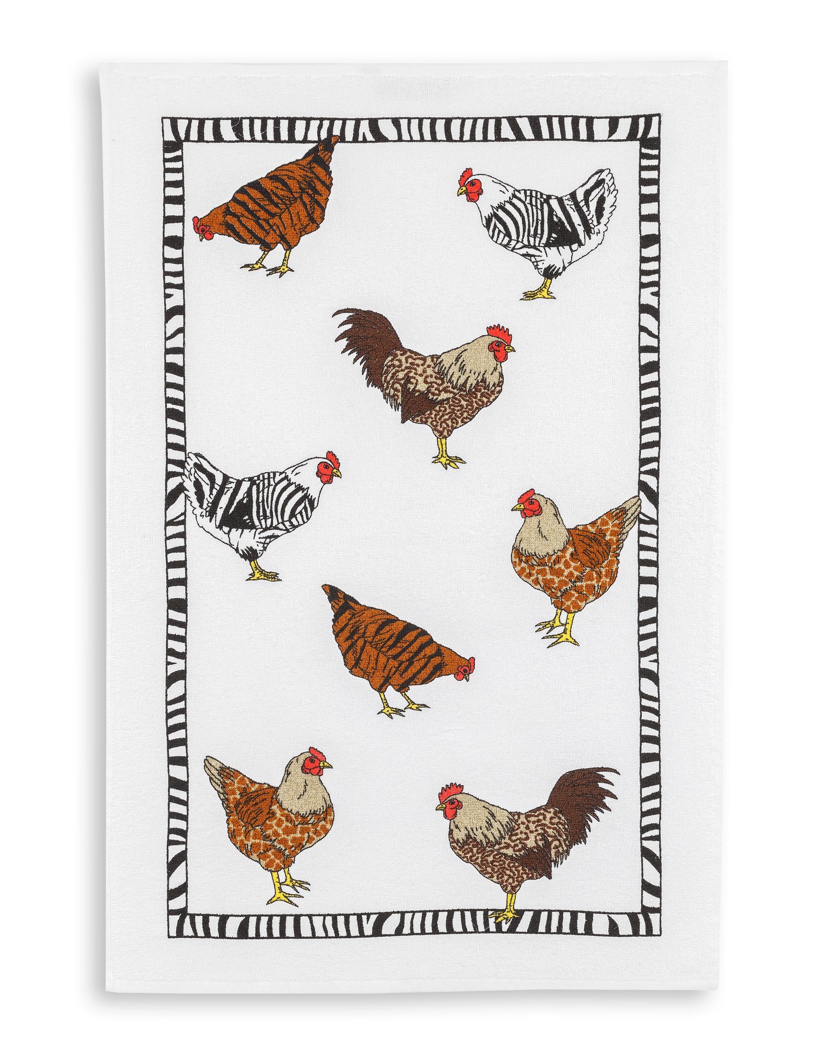 Triolino® Torchon de vaisselle en éponge, 100% coton, imprimé motif poules, 45x70cm