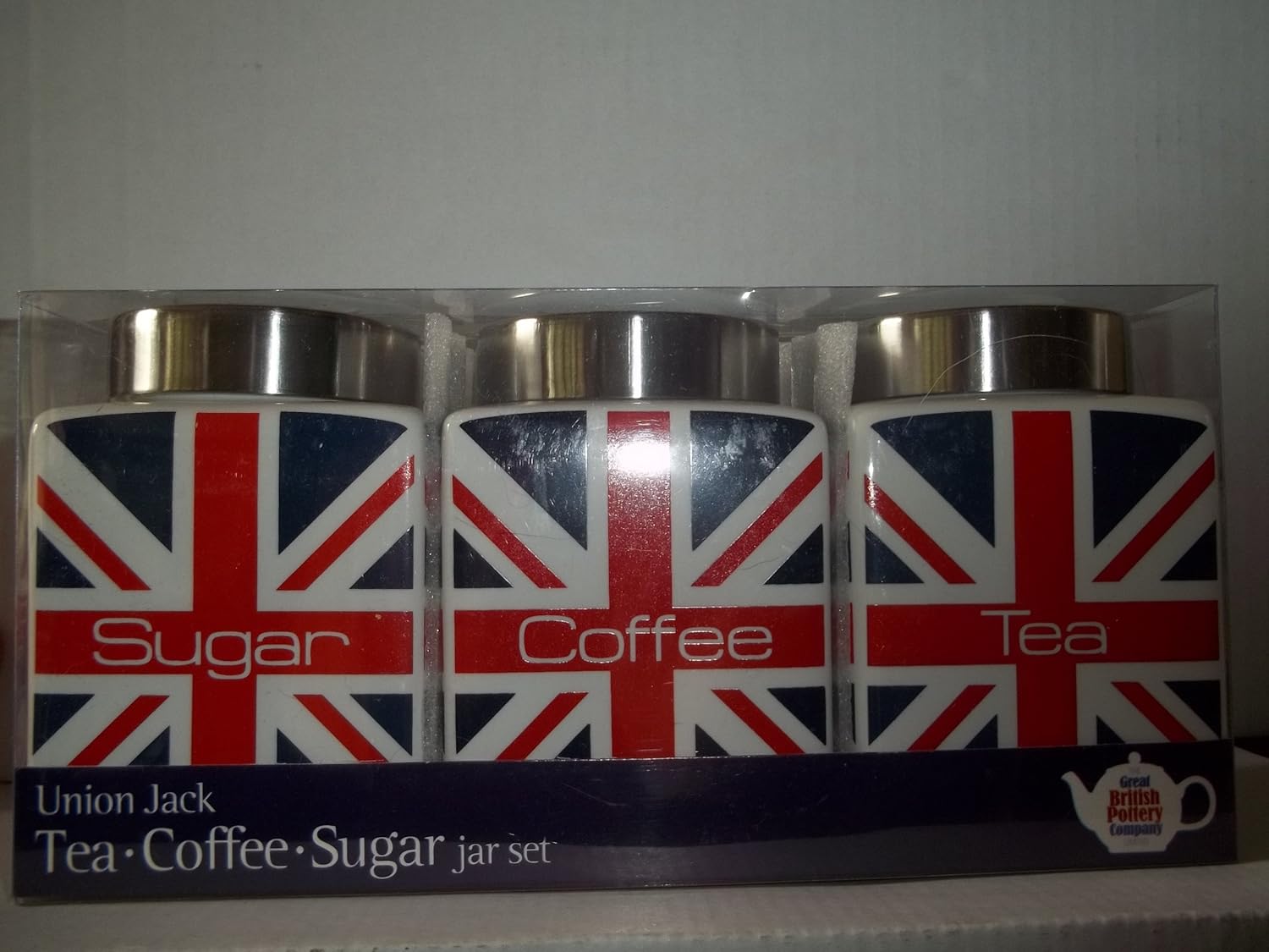 Union Jack Tea Coffee Sugar Caddy Storage Jars Great