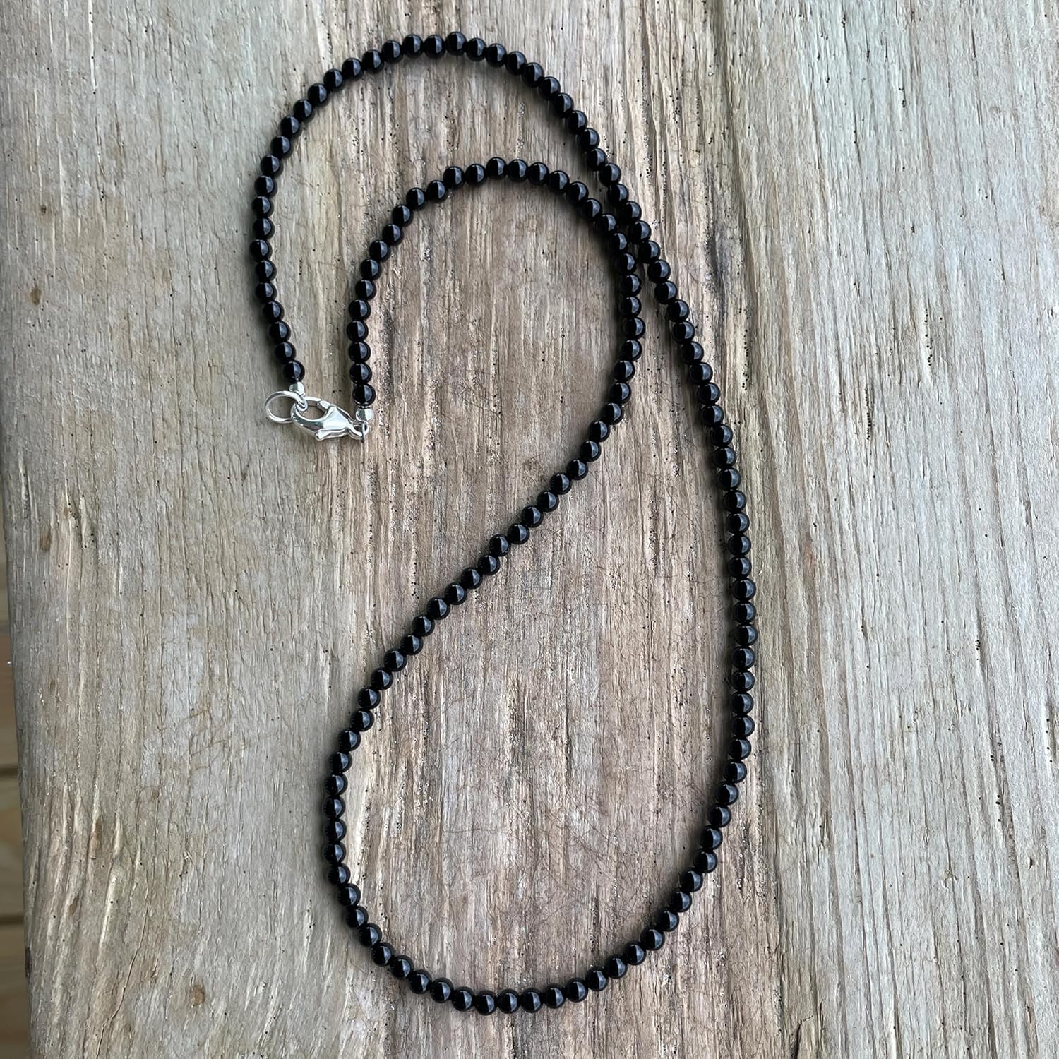 Handmade Black Onyx Necklace, Small 3mm Beads, Sterling Silver Clasp, 14 to 42 Inches