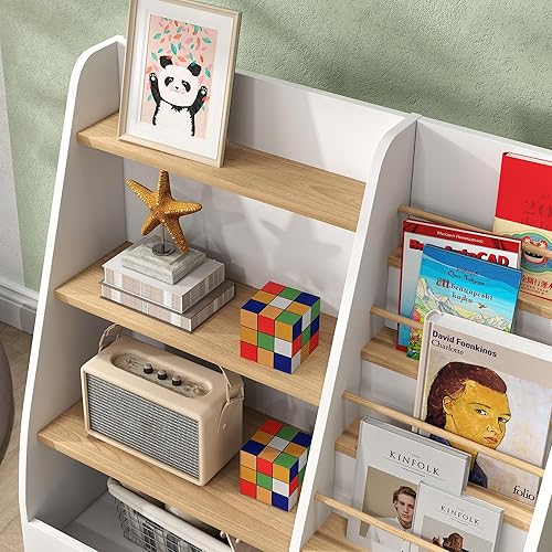 Miniatura 8 de Qaba Estantería para niños y organizador de almacenamiento de juguetes, estantería de 4 niveles para niños con estante para libros de 4 capas y
