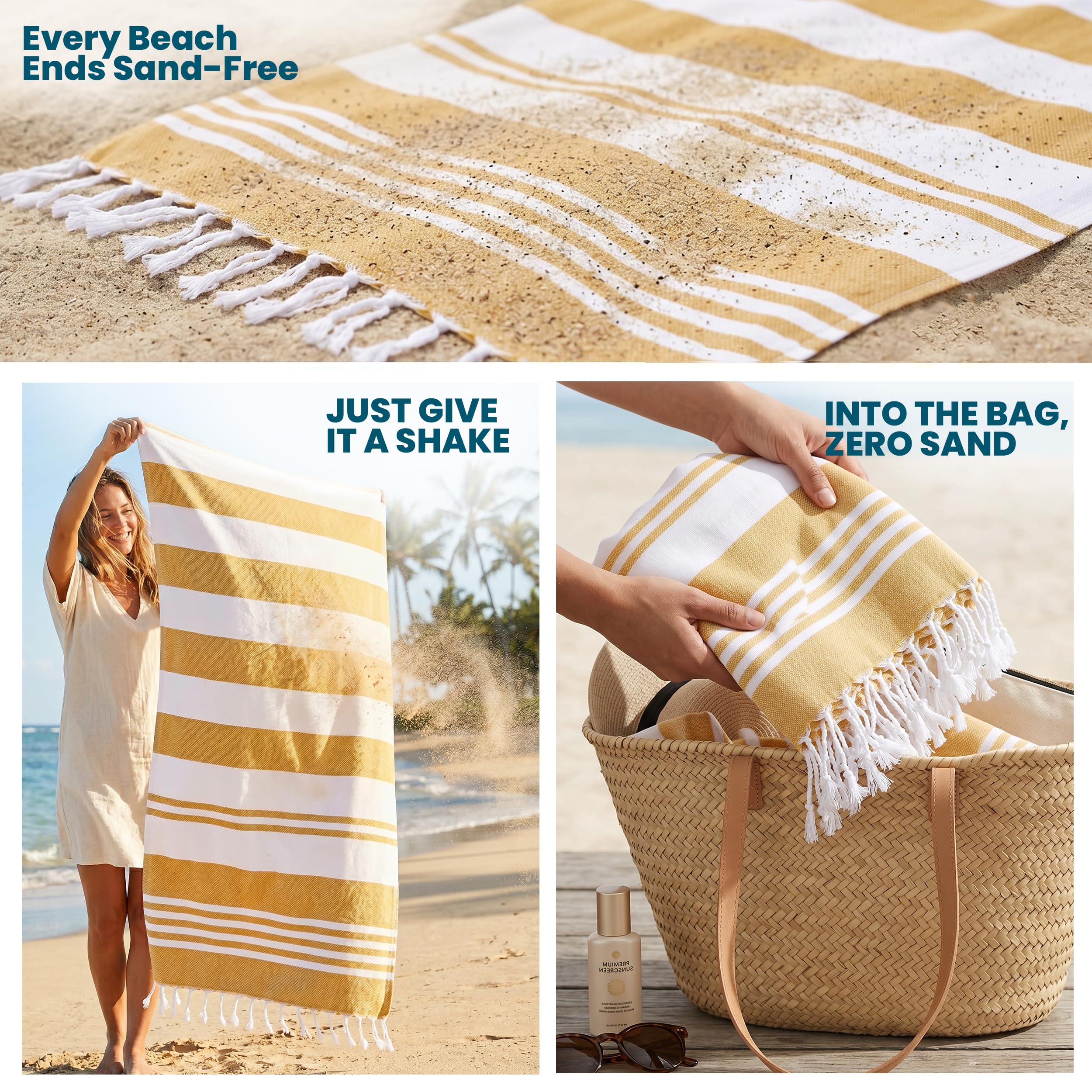 Utopia Towels - Confezione da 4 teli mare turchi, 102 x 183 cm, 100% cotone, oversize, antisabbia, leggero, asciugatura rapida, prelavato per una sensazione morbida, da viaggio, marrone chiaro