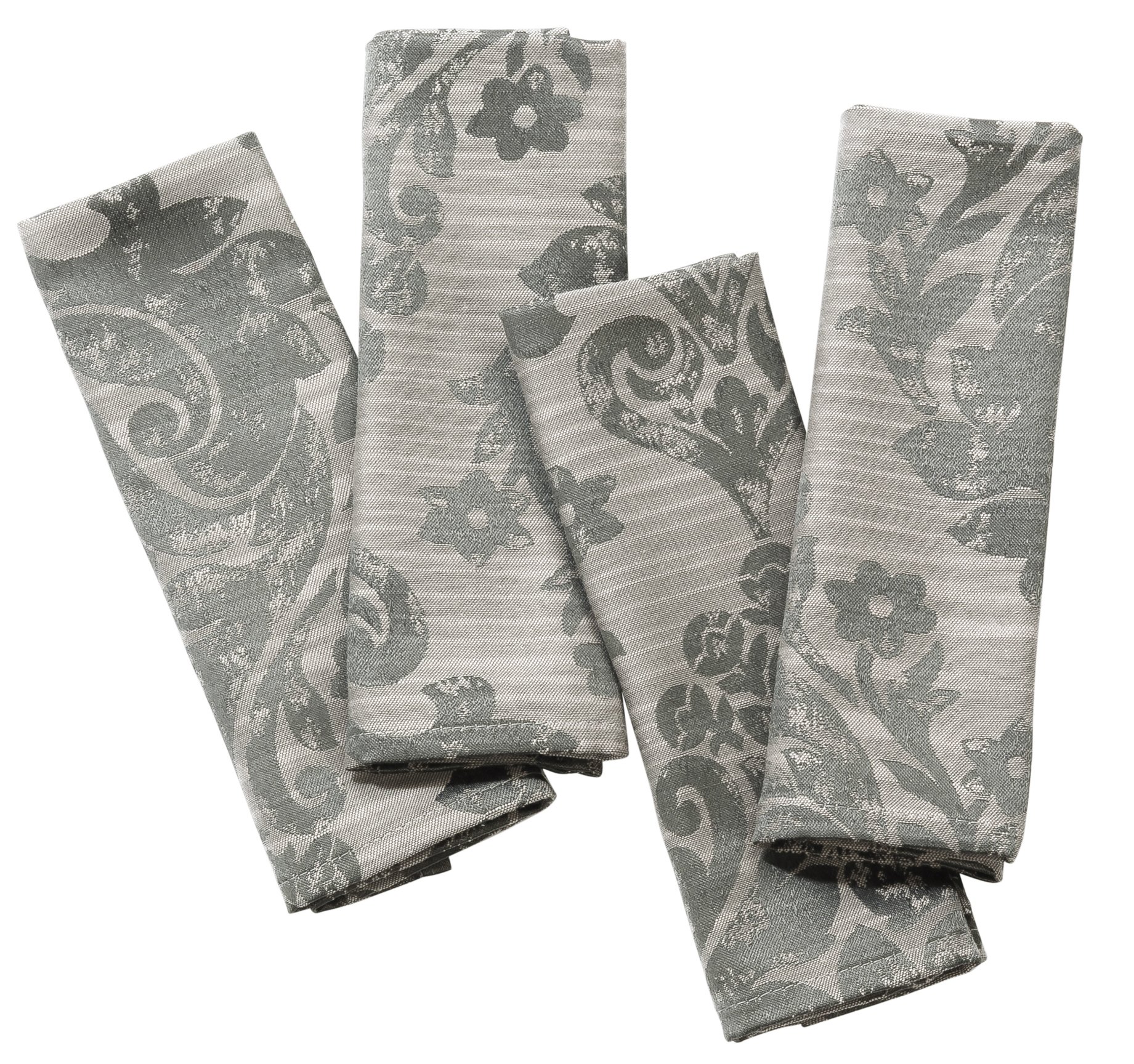 Palazzo Damask Pewter (Grey - Silver) Christmas Pack Of 4 Napkins (20x20in-50x50cm Approx)