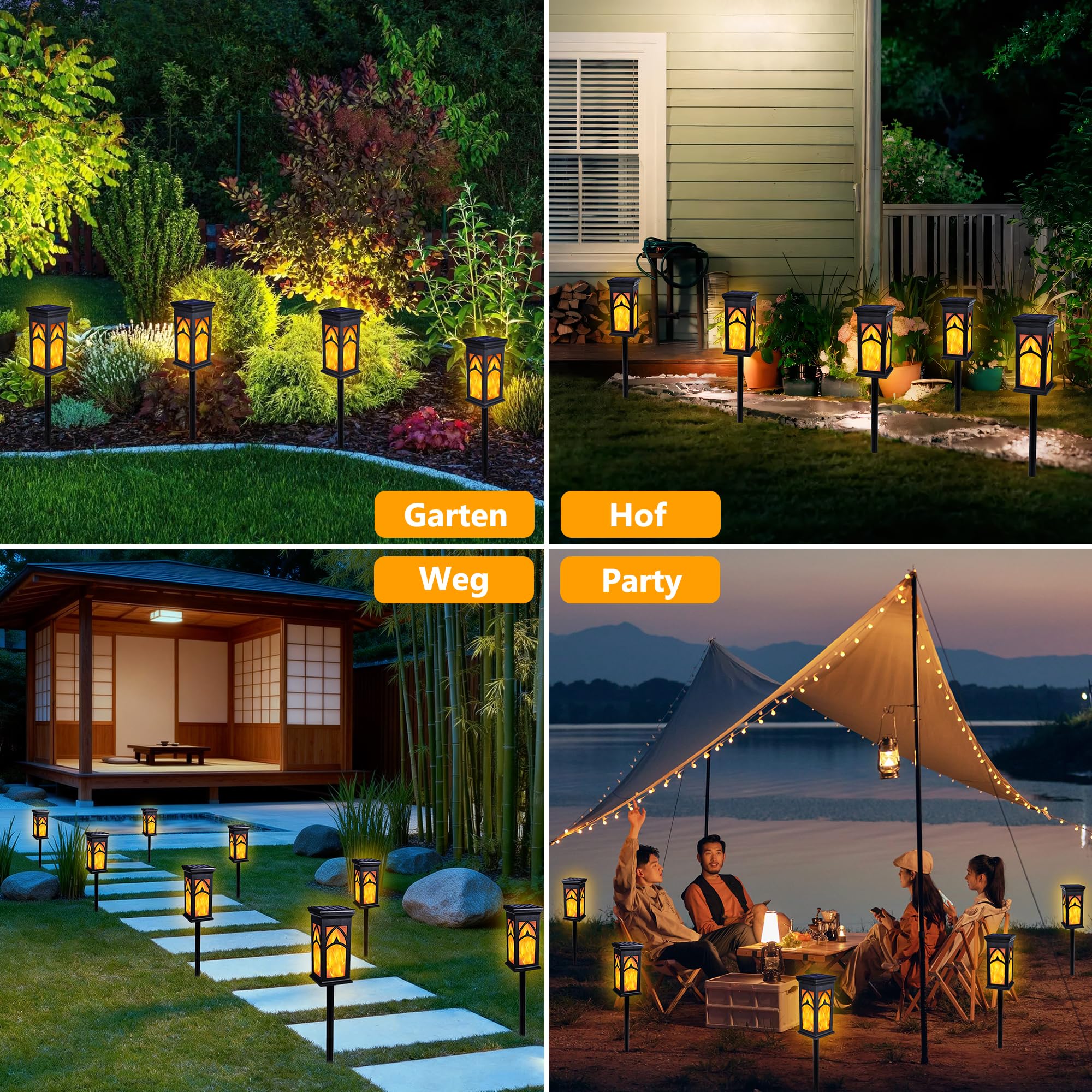 Moxled Lot de 10 lampes solaires pour extérieur, avec effet flamme réaliste, IP65, étanches IP65, pour jardins, chemins, cours, pelouse, balcon