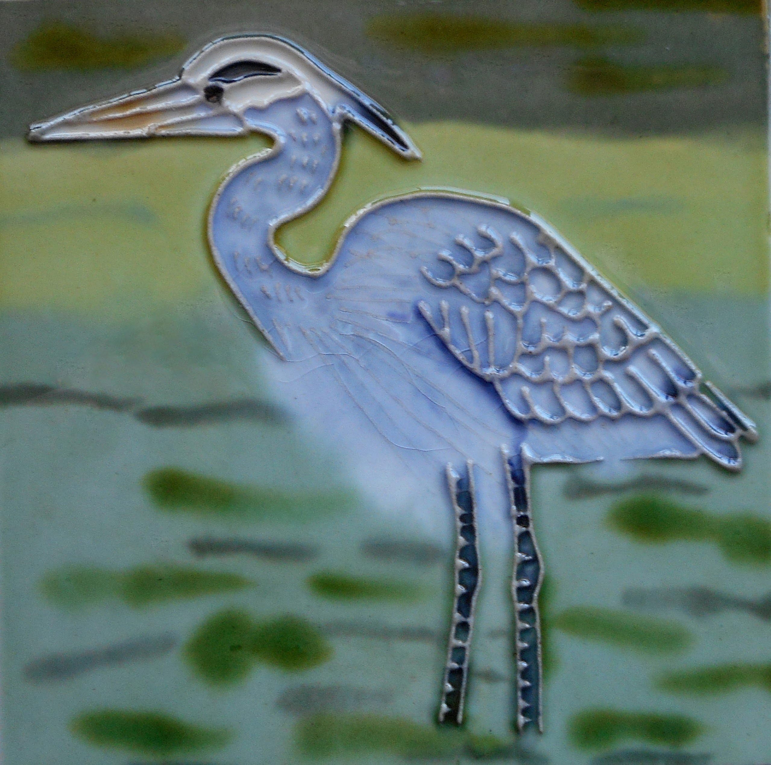 heron ceramic art tile coaster 4 x4 inches with easel back