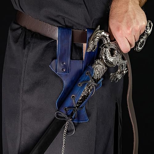 Miniatura 4 de Armory Replicas - Rana de espada de madera de halcón de cuero bovino genuino - Accesorio de soporte ajustable de inspiración medieval LARP Sable