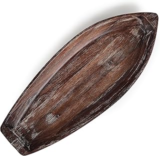 Rustic Wooden Serving Tray, Boat Shape Decorative Tray Vintage Centerpiece, Farmhouse Rustic Trays, Key Tray, Decorative Platter for Countertop Home Decorations- Distressed Brown。(Size L)