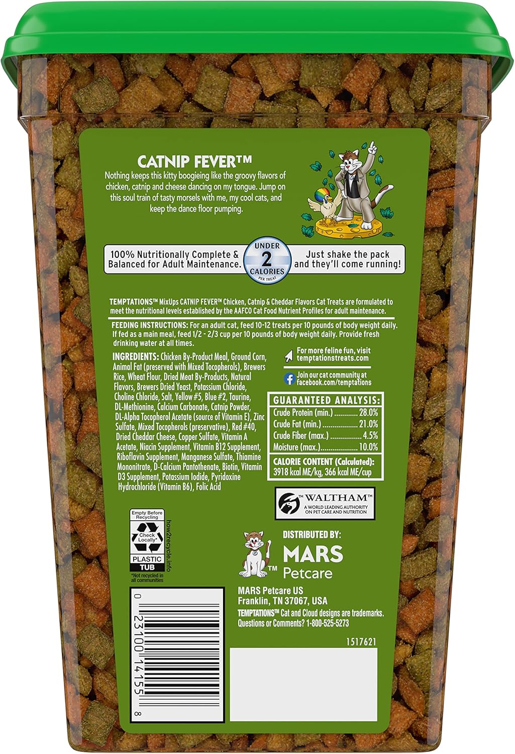 Temptations MIXUPS Crunchy and Soft Cat Treats Catnip Fever Flavor, 30 oz. Tub : Pet Supplies