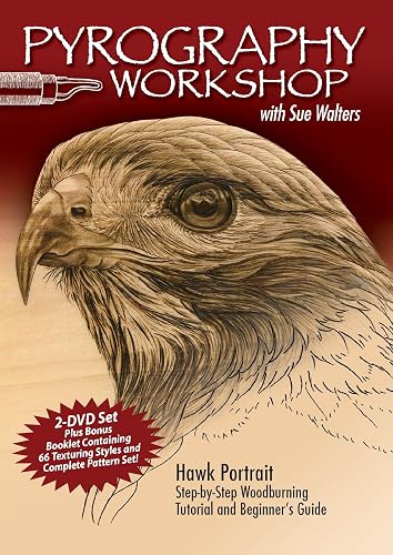 Pyrography Workshop with Sue Walters: Hawk Portrait Step-by-Step Woodburning Tutorial and Beginner's Guide (Fox Chapel Publishing) 2-DVD Set with 16-Page Booklet, Patterns, and Reference Photography
