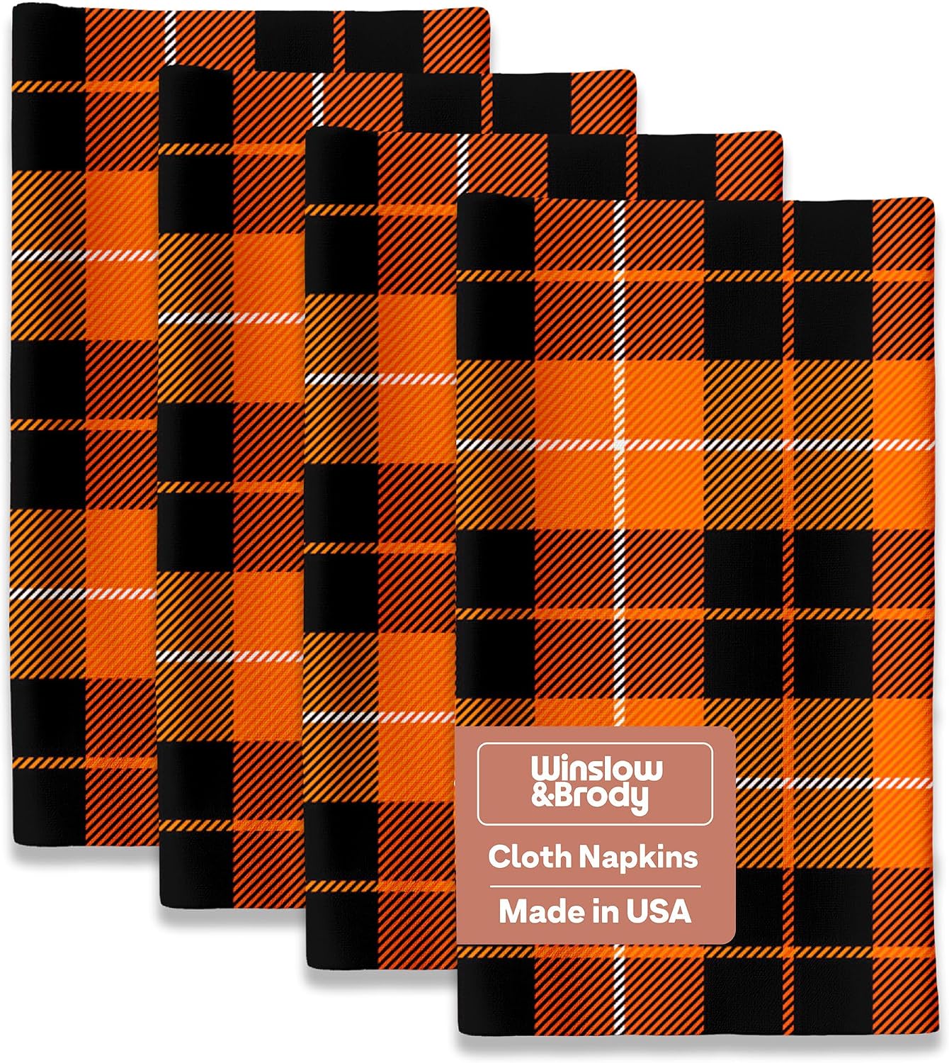 Black and Orange Plaid Fall Napkins | Home Dining Room and Kitchen | Absorbent, Washable, Reusable, Stain & Wrinkle Resistant | USA Made - 12pack