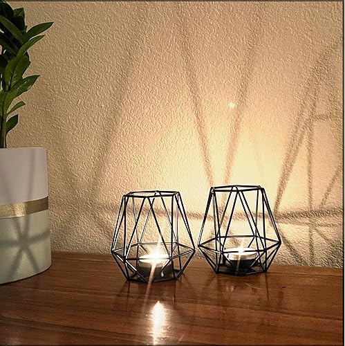 Miniatura 5 de Lily's Home Juego de 2 portavelas hexagonales geométricos para velas de té, perfectos para decoración del hogar y la sala de estar, chimenea de
