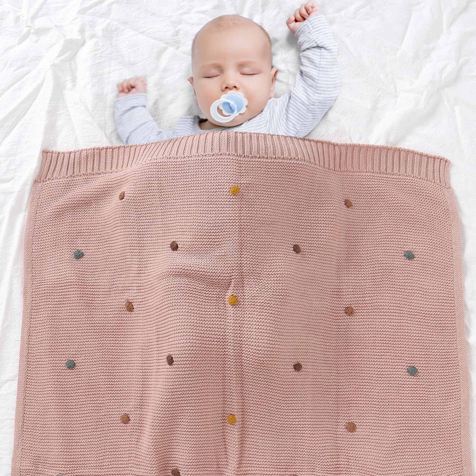 mimixiong Knit Baby Blanket, Soft Cozy Cotton Knit Baby Blanket for Boys and Girls - Image 2