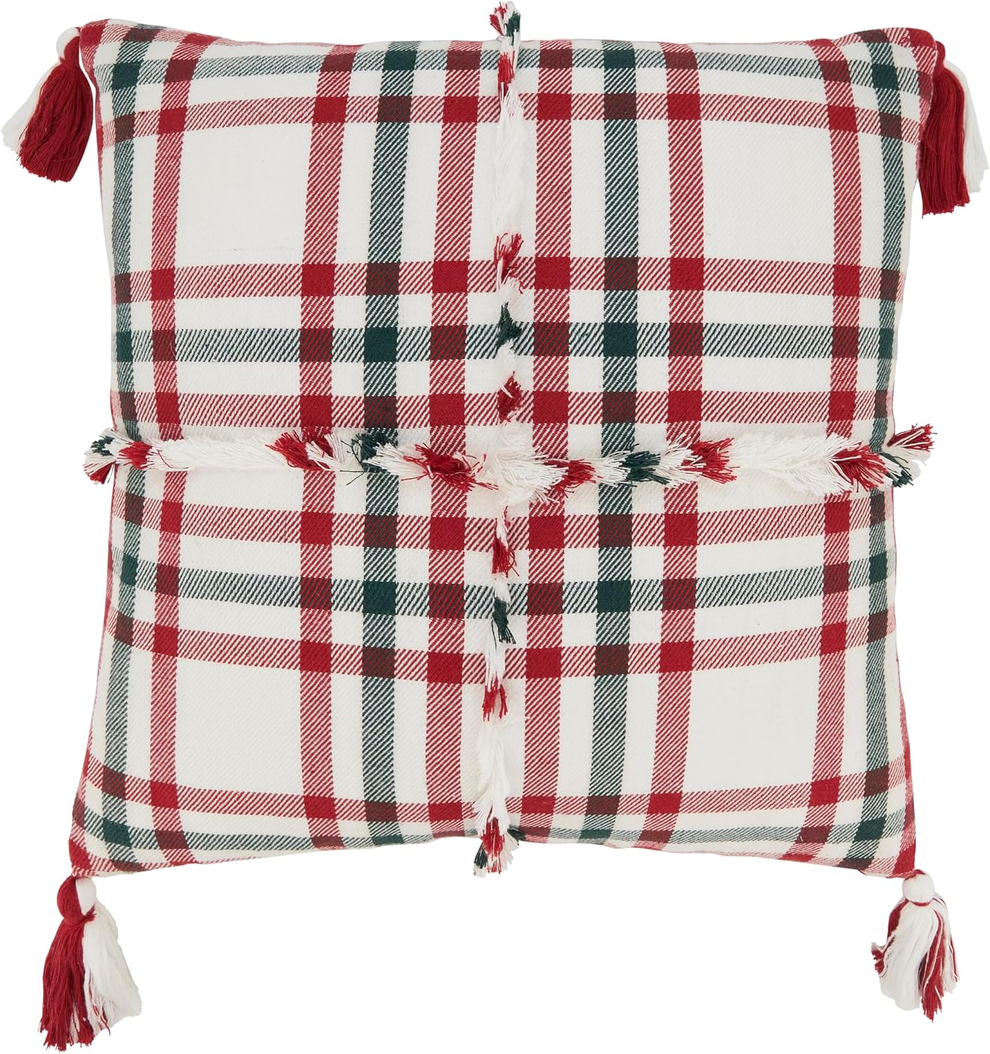 SARO LIFESTYLE Tasseled Plaid Outdoor Throw Pillow Cover