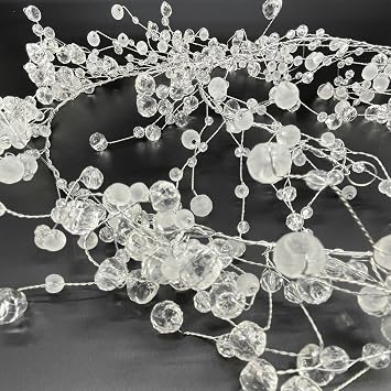 Galt International 192" Acrylic Crystal Diamond Garland Wire String Frosted & Diamond Cut Beaded Glitter Gem String Decorative Garland Clear/White Set of 4x48-in