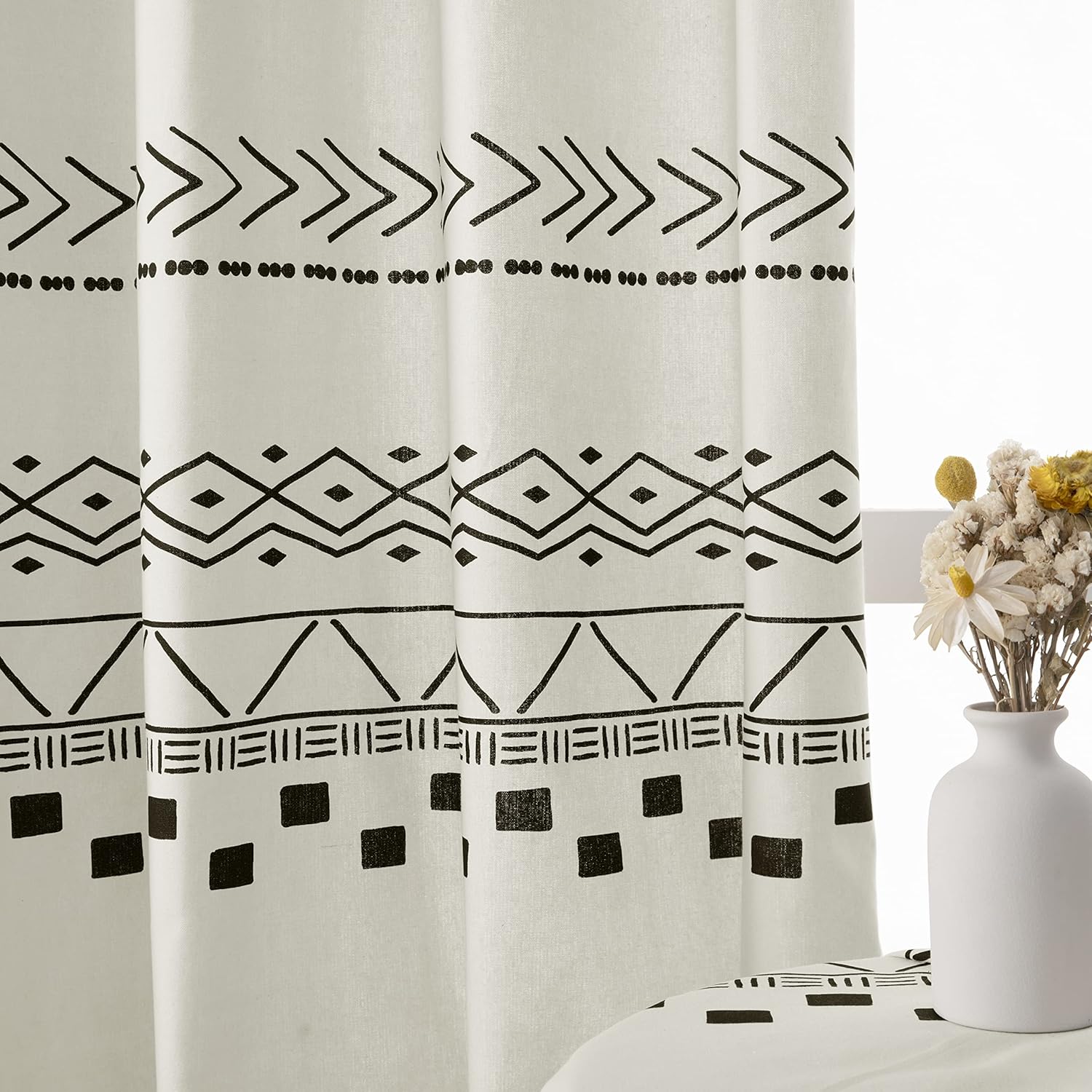 Cream Black Curtains for Living Room,Boho Chic Decor,Single Panel,Semi Blackout/Privacy,Accordion Door Curtain for Bedroom Doorway Balcony Interior Shower Bifold Door,80 Inch Length,Natural Beige