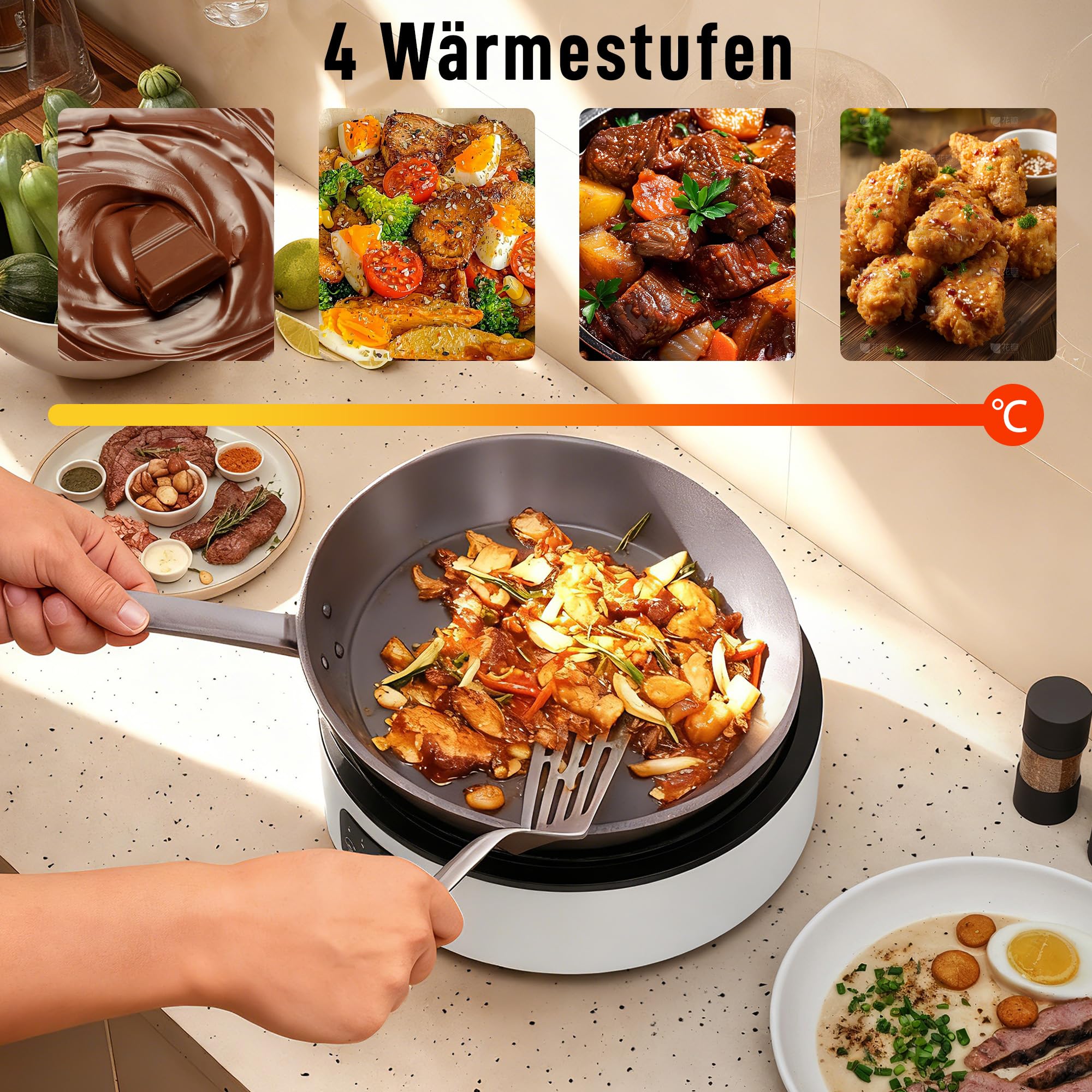 HOMCOM Infrarot-Einzelkochplatte Glaskeramikkochfeld mit Grillplatte, 2 Mode, LED-Touch-Steuerung 2000 W 36 cm Herdplatte mit 4 Heizstufen, Fettauffangschale, für Alle Töpfe - 5